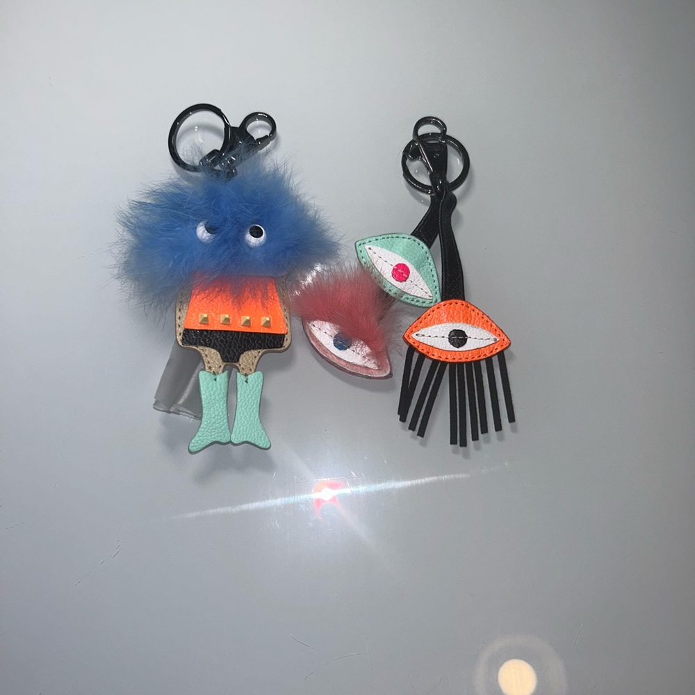 Min & Mon Blue Fur Eye Keychain with Orange and Mint Accents